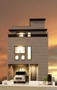 直線的なフォルムと落ち着いたカラーが街並みに調和。ルーフバルコニー付きで開放感ある暮らしを実現します。